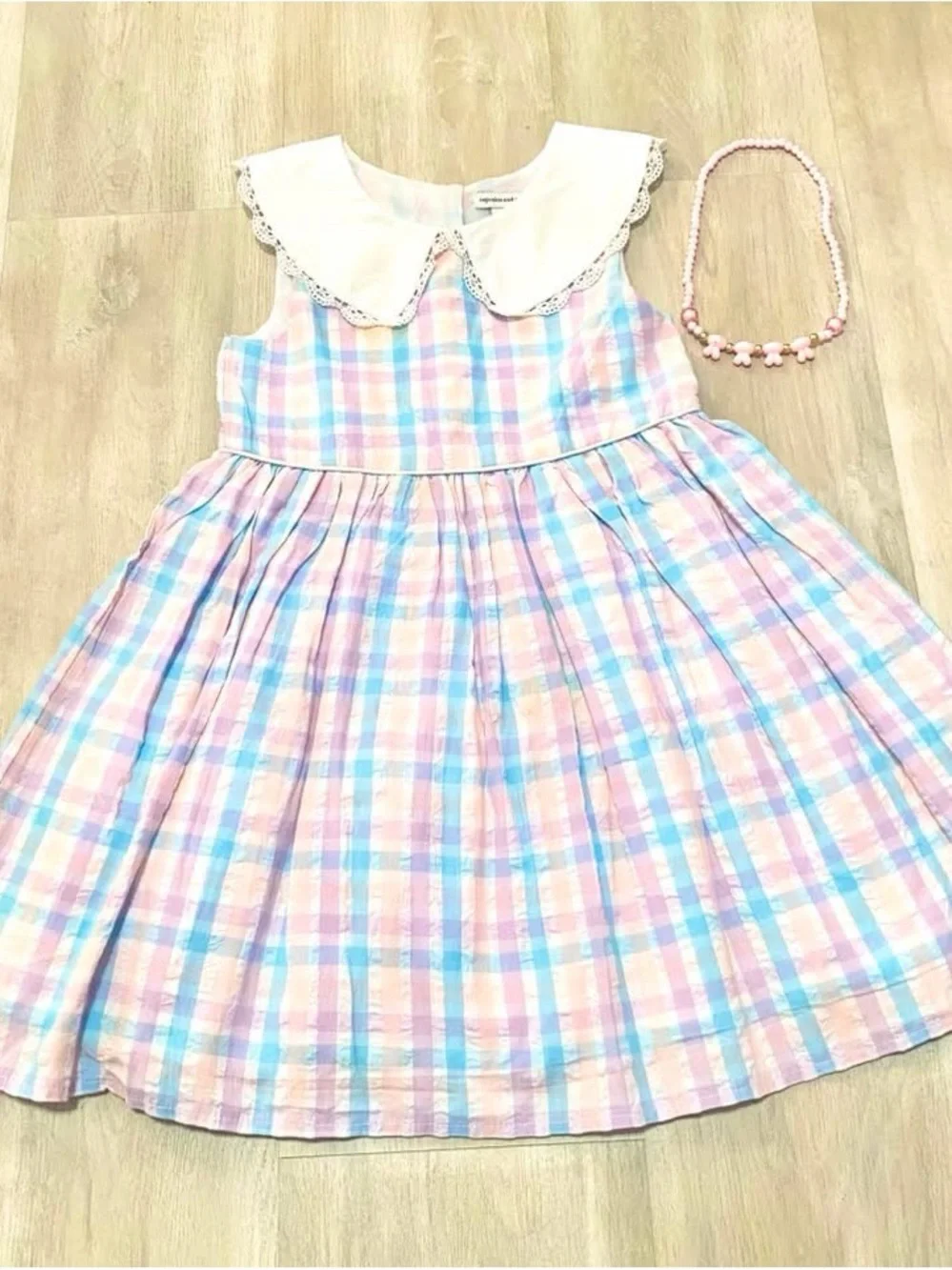 cupcakes & cashmere Pastel Plaid Dress with Lace Peter Pan Collar